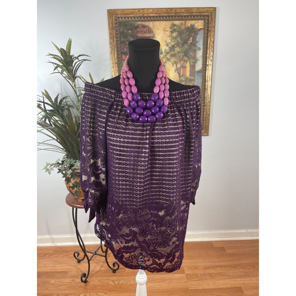 Perception Concept Off the Shoulder Top Womens XL Purple Lace Overlay Whimsigoth